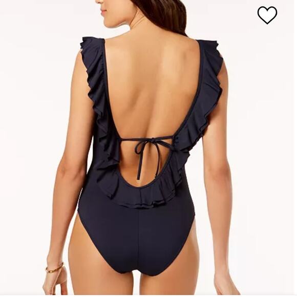 Michael Michael Kors Ruffled Scoop-Back One-Piece Swimsuit in Dark Gray - Size 6 - Picture 4 of 7